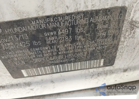 2014 Hyundai Sonata Se 2.0T из США, поврежденный, VIN 5NPEC4AB8EH850683